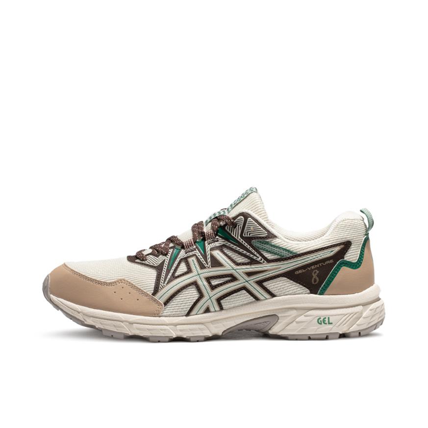 推荐商品：Asics/亚瑟士 Gel-Venture 8 跑鞋 缓冲抓地网面透气缓震防滑耐磨时尚复古越野型回弹包裹性 米色/灰色