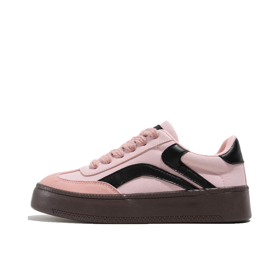 推荐商品：鮀品 拼接百搭 小众复古 时尚潮流 原创 休闲 平底 芭蕾风 运动 德训鞋 帆布鞋 TP2130-5W 粉色/黑色