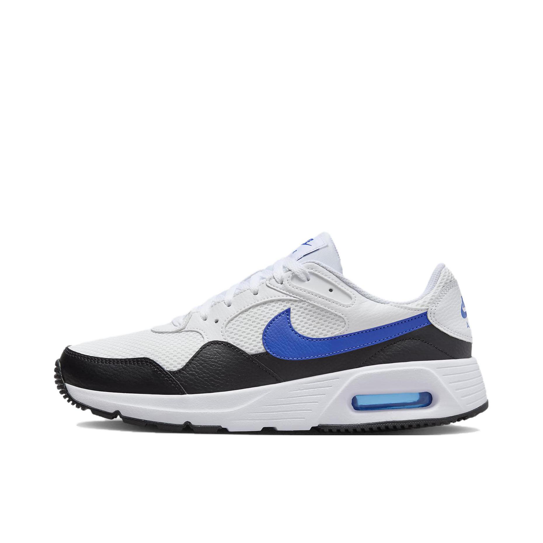 推荐商品：Nike Air Max SC 防滑耐磨 舒适缓震 网布透气 织物 气垫 减震 复古 合成革 耐穿 运动休闲鞋 白色/黑色/蓝色