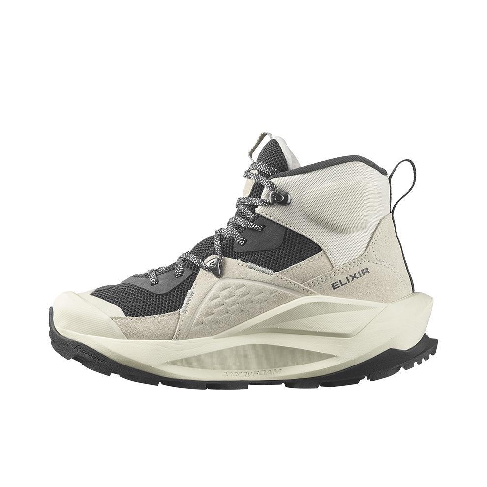 推荐商品：Salomon/萨洛蒙 Elixir Mid GTX 户外鞋 登山鞋 越野跑鞋 防水防滑耐磨缓震长距离织物中帮 女款/香草色