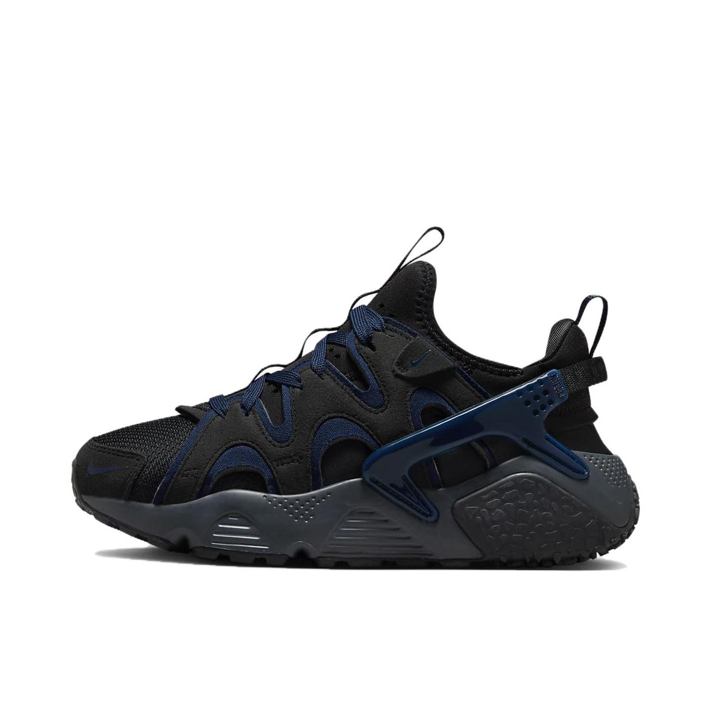 推荐商品：Nike Air Huarache 跑鞋 轻便透气舒适耐磨缓震复古防滑织物合成革运动低帮圆头 黑色/深蓝色