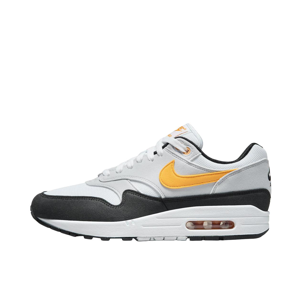 推荐商品：Nike Air Max 1 跑鞋 气垫缓震透气轻便复古运动舒适百搭潮流耐磨低帮训练防滑冬季支撑马拉松防水抓地圆头耐穿 黑色/白色/黄色