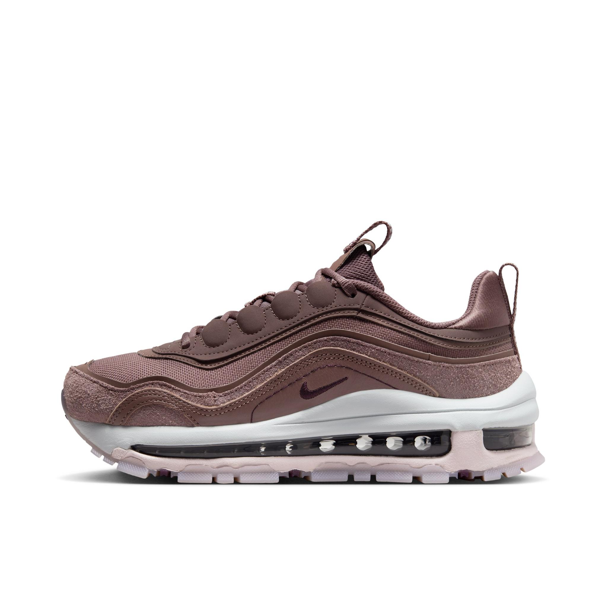 推荐商品：Nike Air Max 97 跑鞋 气垫减震全掌舒适透气防滑耐磨百搭复古织物合成革运动时尚圆头包裹性支撑 女款/白色/浅紫
