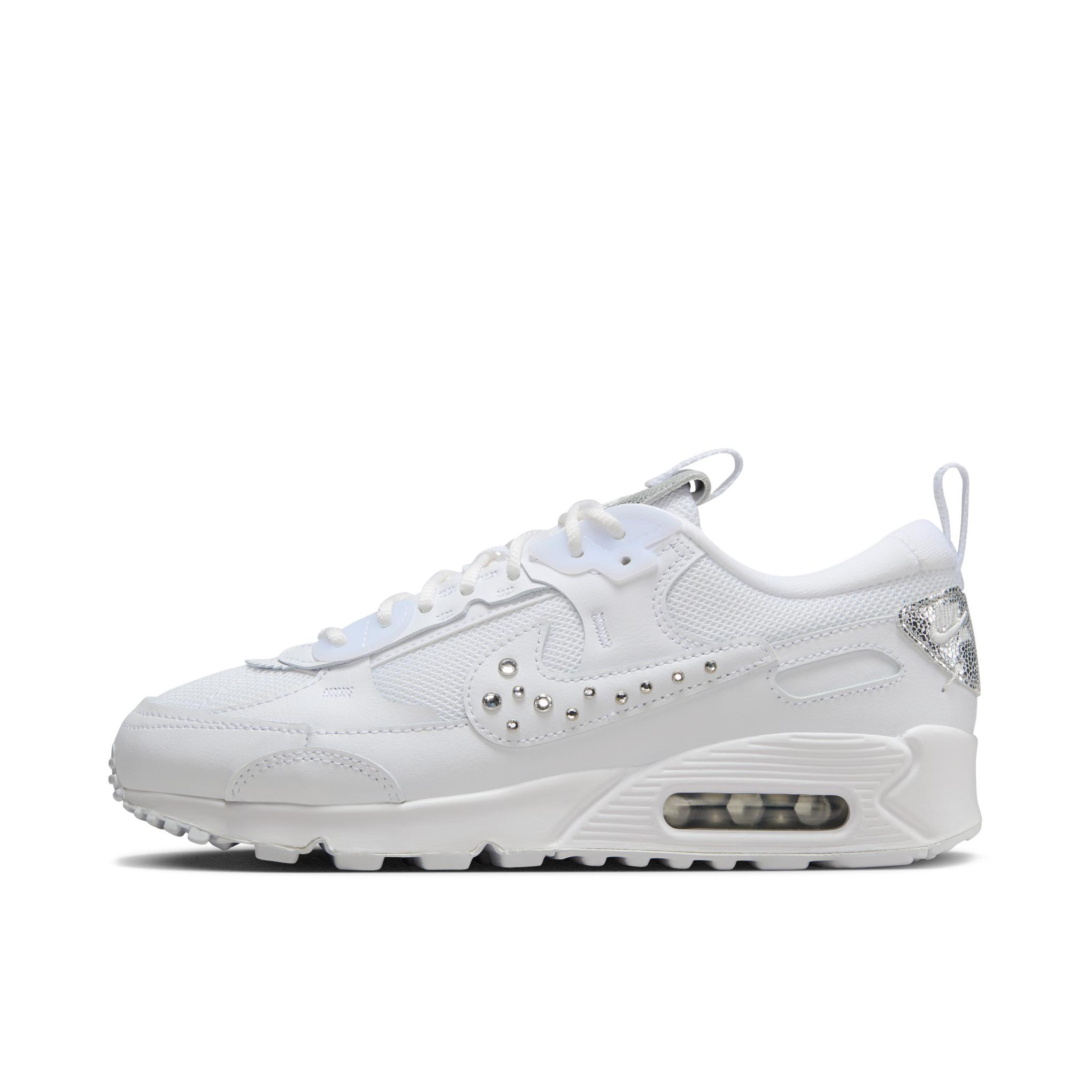 推荐商品：Nike Air Max 90 跑鞋 气垫合成革缓震透气复古增高圆头贴合拼接 雪白色/银色