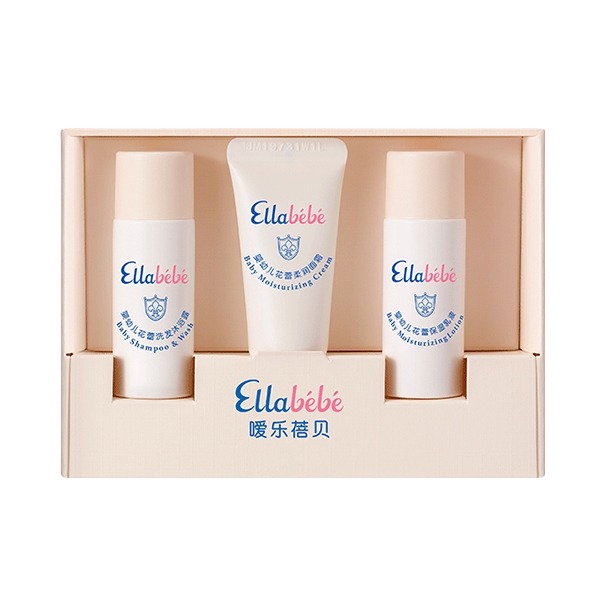 推荐商品：嗳乐蓓贝/Ellabebe 小云朵洗护套组 面霜5g+沐浴露10ml+乳液10ml