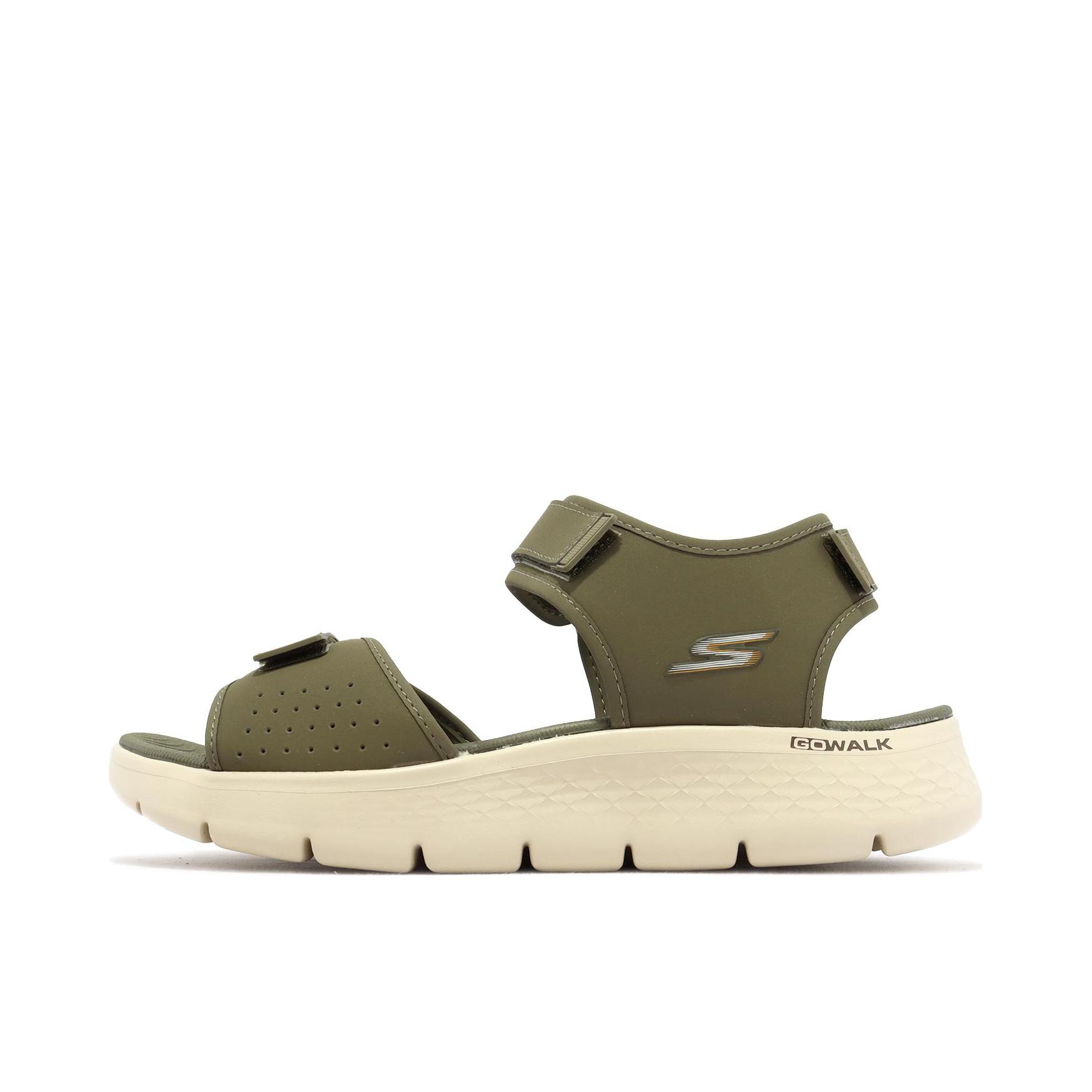推荐商品：Skechers/斯凯奇 Go Walk Flex 轻量缓震 防滑耐磨 简约舒适 透气软弹 软底 外穿沙滩 运动 魔术贴 轻质露趾 织物 凉鞋 橄榄绿