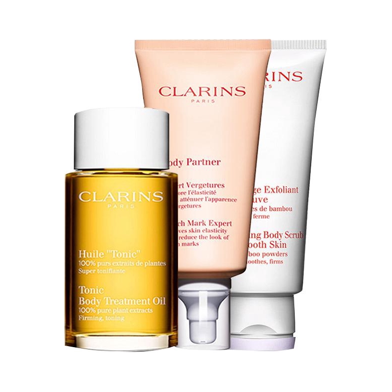 推荐商品：娇韵诗/CLARINS 孕妇妊娠纹身体护理抚纹霜磨砂膏三件套
