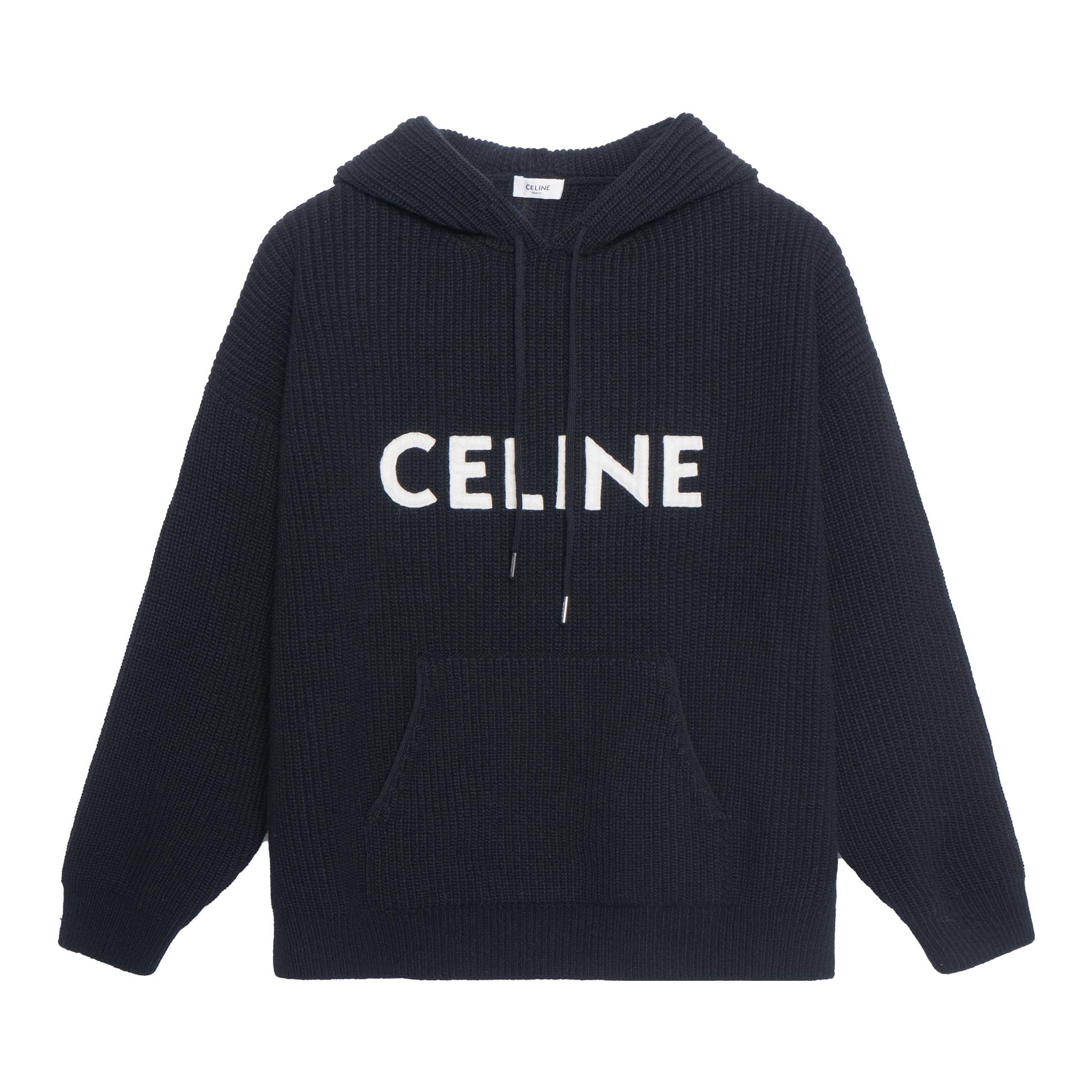 CELINE 纯色Logo印花连帽套头卫衣 2A85W423P-38NO 黑