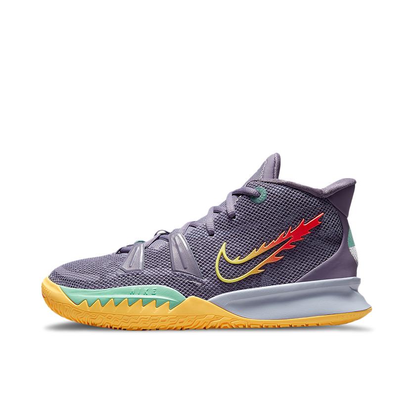 推荐商品：Nike Kyrie 7 欧文7 缓震 防滑耐磨 圆头 包裹性 实战 织物 支撑 防水 合成革 篮球鞋 GS/黄色/紫色