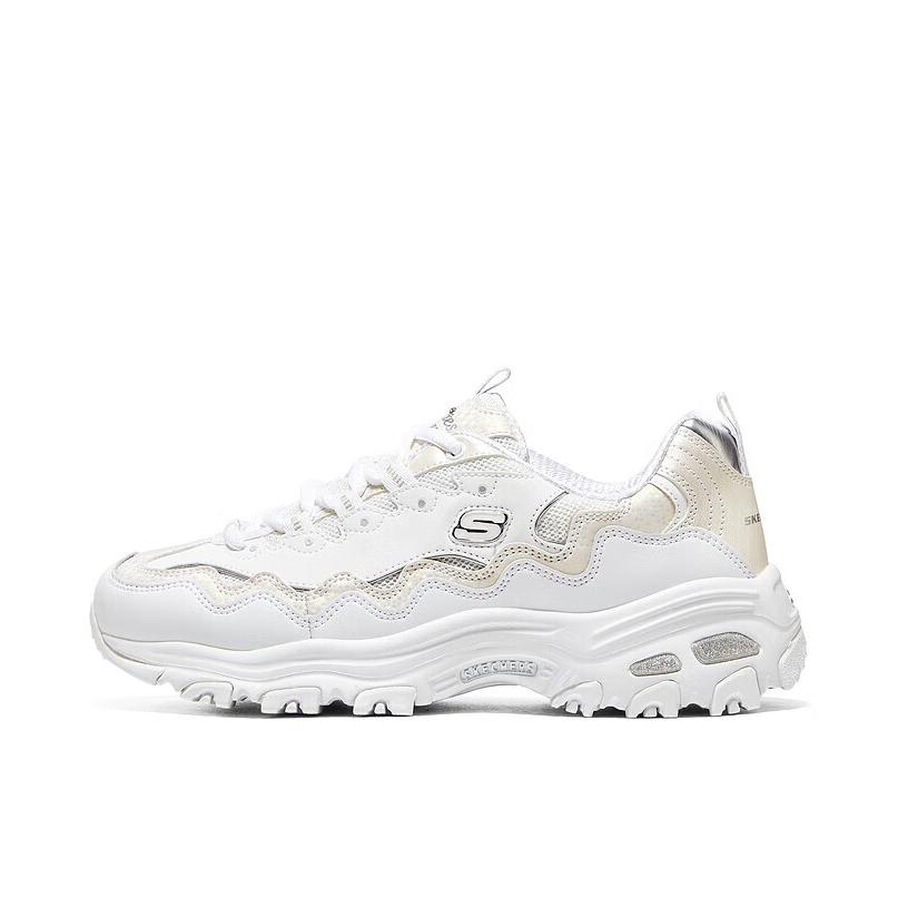 推荐商品：Skechers/斯凯奇 D'Lites 1.0 奶茶熊 熊猫鞋 老爹鞋 闪穿鞋 厚底增高复古缓震百搭 女款/白色