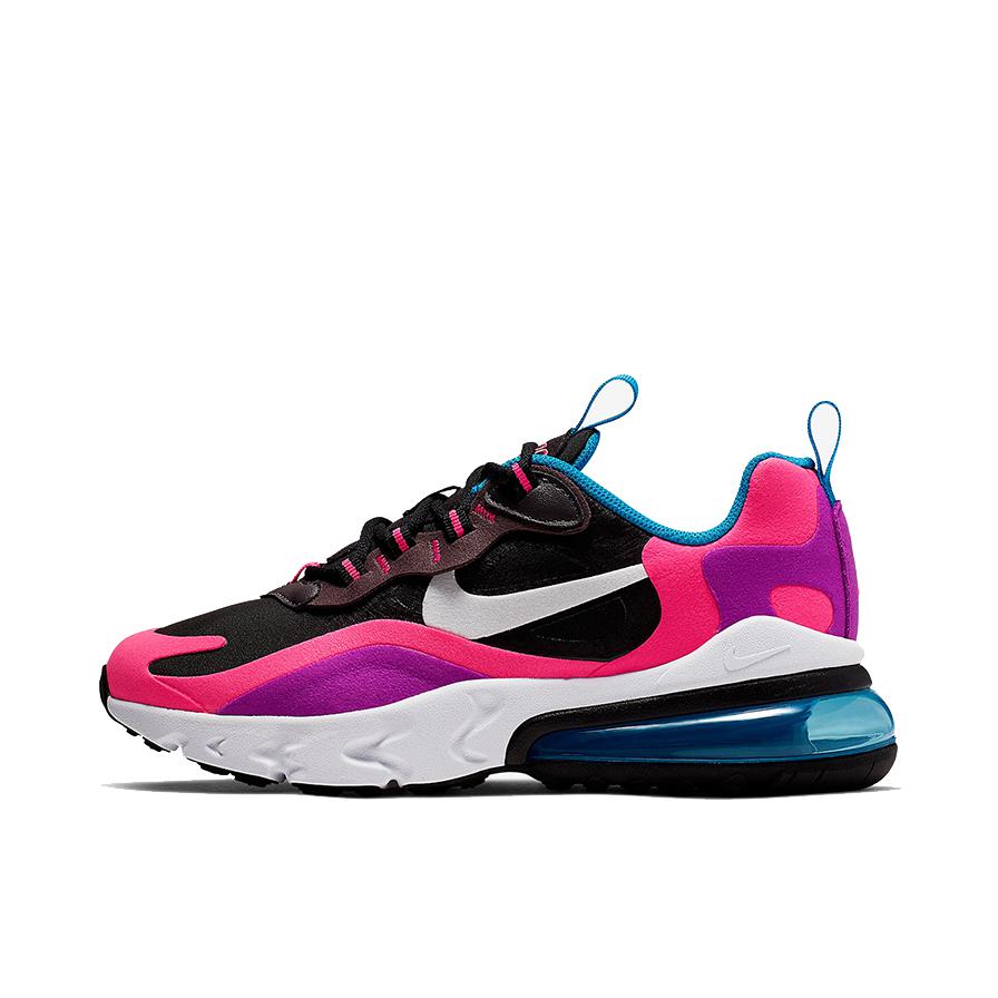 推荐商品：Nike Air Max 270 React 跑鞋 气垫缓震耐磨舒适透气复古拼接圆头回弹 DeepPink/MediumVioletRed/Black 黑/粉紫