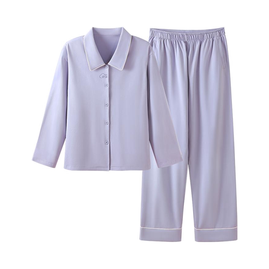 推荐商品：静韵  莫代尔棉纯棉亲肤抑菌超柔软防螨高保水带胸垫翻领长袖睡衣 J331S058-J332S073-J331S074 【四季款】女-草紫