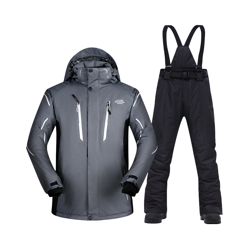 推荐商品：MUTUSNOW/牧途雪  防风防水加厚单板双板滑雪服套装 灰+黑