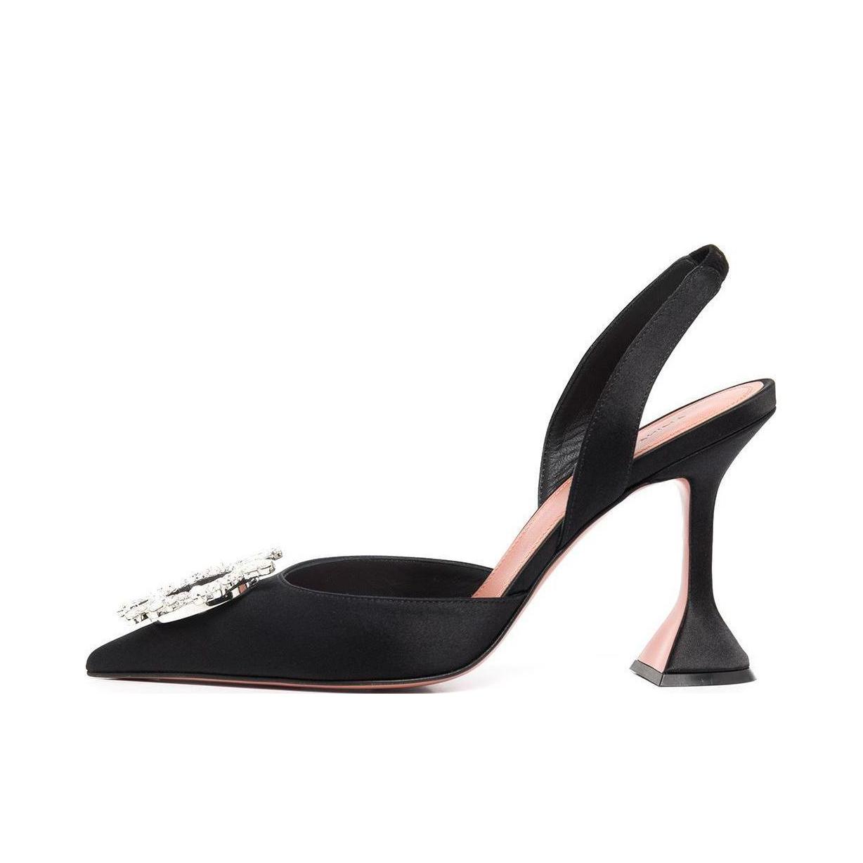 推荐商品：AMINA MUADDI 尖头 套脚 粗跟 高跟鞋 BEGUMSLINGSATINBLACK 黑色