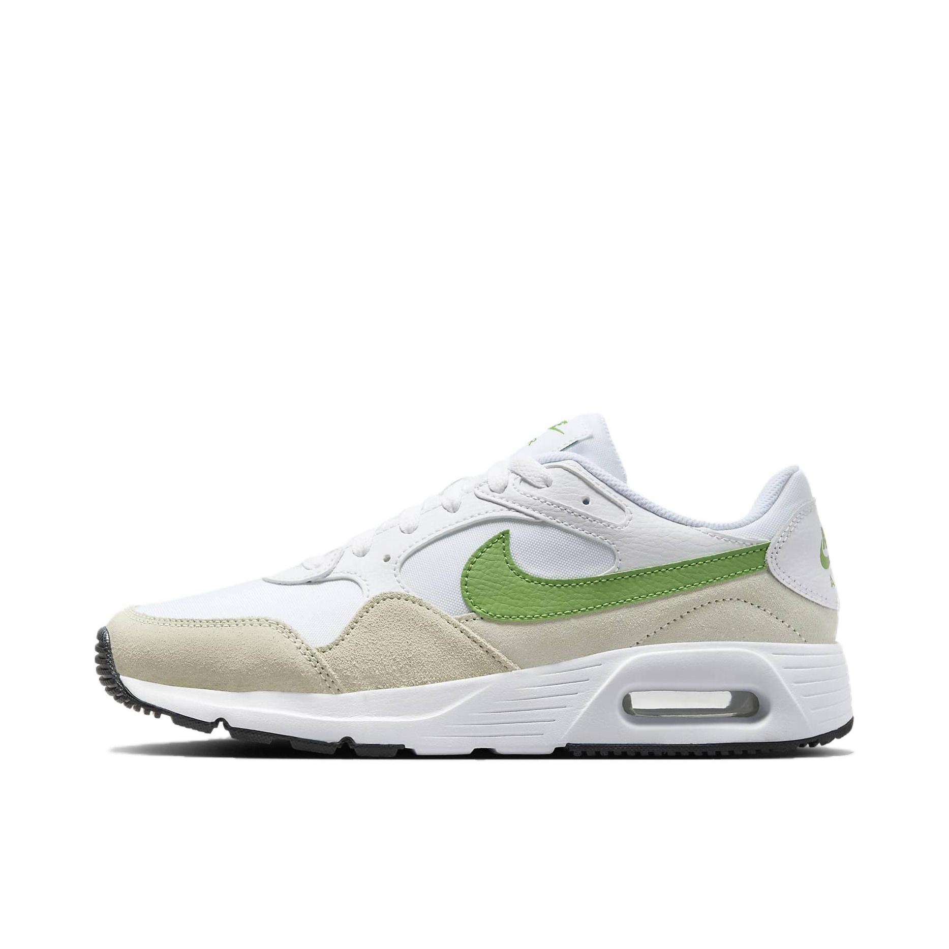 推荐商品：Nike Air Max SC 防滑耐磨 舒适缓震 网布透气 织物 气垫 减震 复古 合成革 耐穿 运动休闲鞋 米白色/绿色
