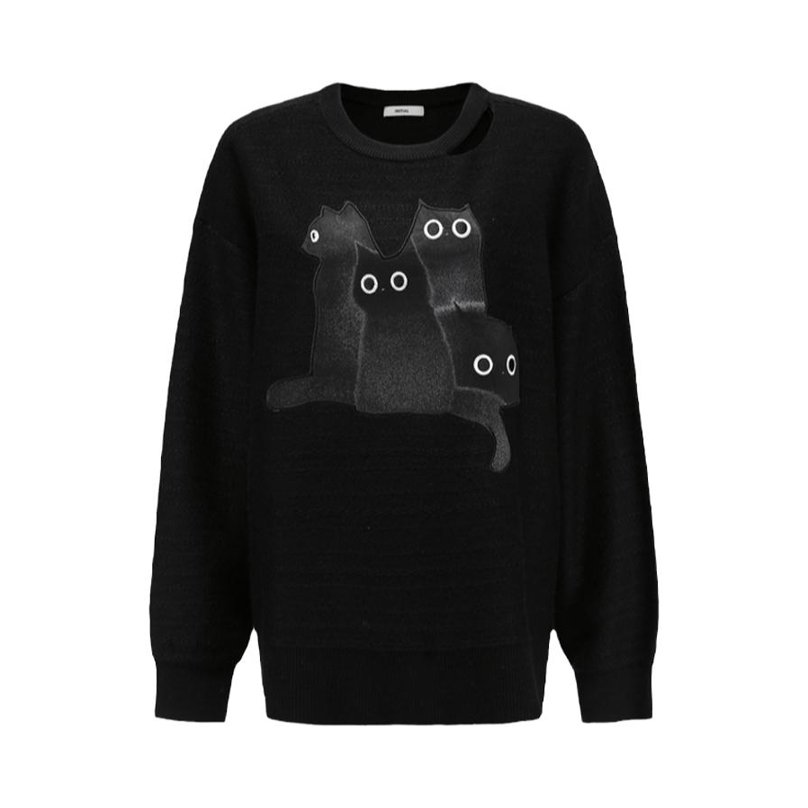推荐商品：initial 日系甜美猫咪套头毛衣 女装 22WOTFOCXX707 黑