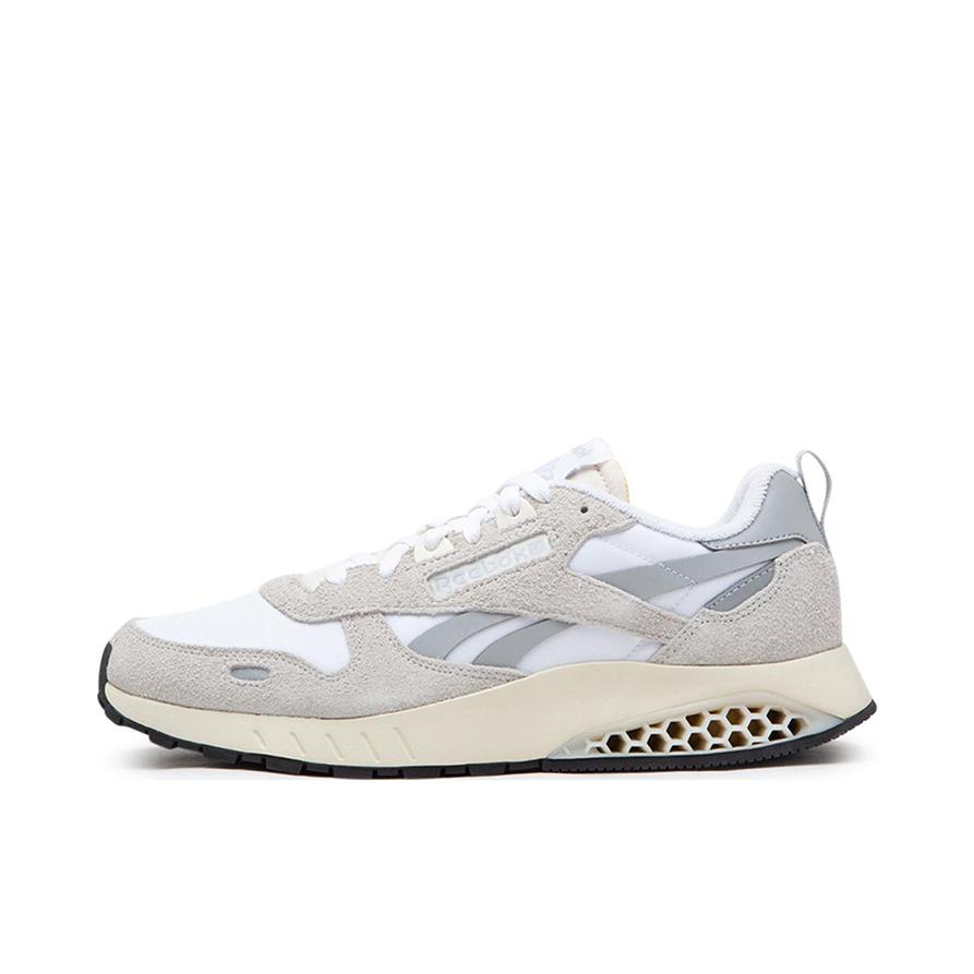推荐商品：Reebok/锐步 Classic Leather Hexalite+ 跑鞋 舒适缓震防滑耐磨织物合成革复古休闲蜂巢包裹性平衡轻便 米色/灰色
