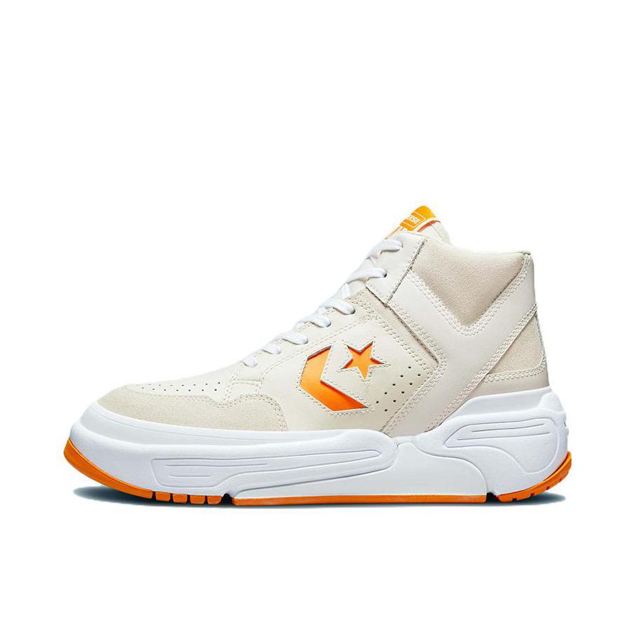 推荐商品：Converse/匡威 Weapon 板鞋 星箭标潮流经典复古拼接防滑耐磨减震透气支撑包裹性 米白/橘色