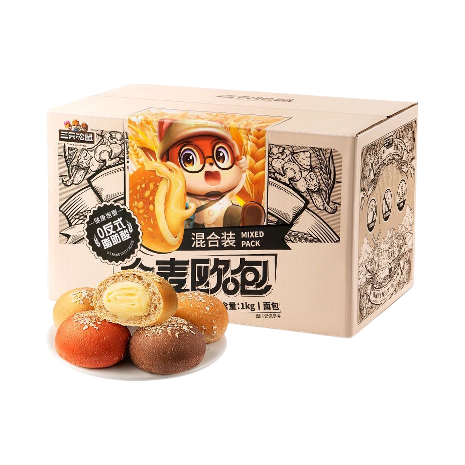 推荐商品：三只松鼠 全麦欧包 箱装 低脂饱腹超软代糖代餐紫薯