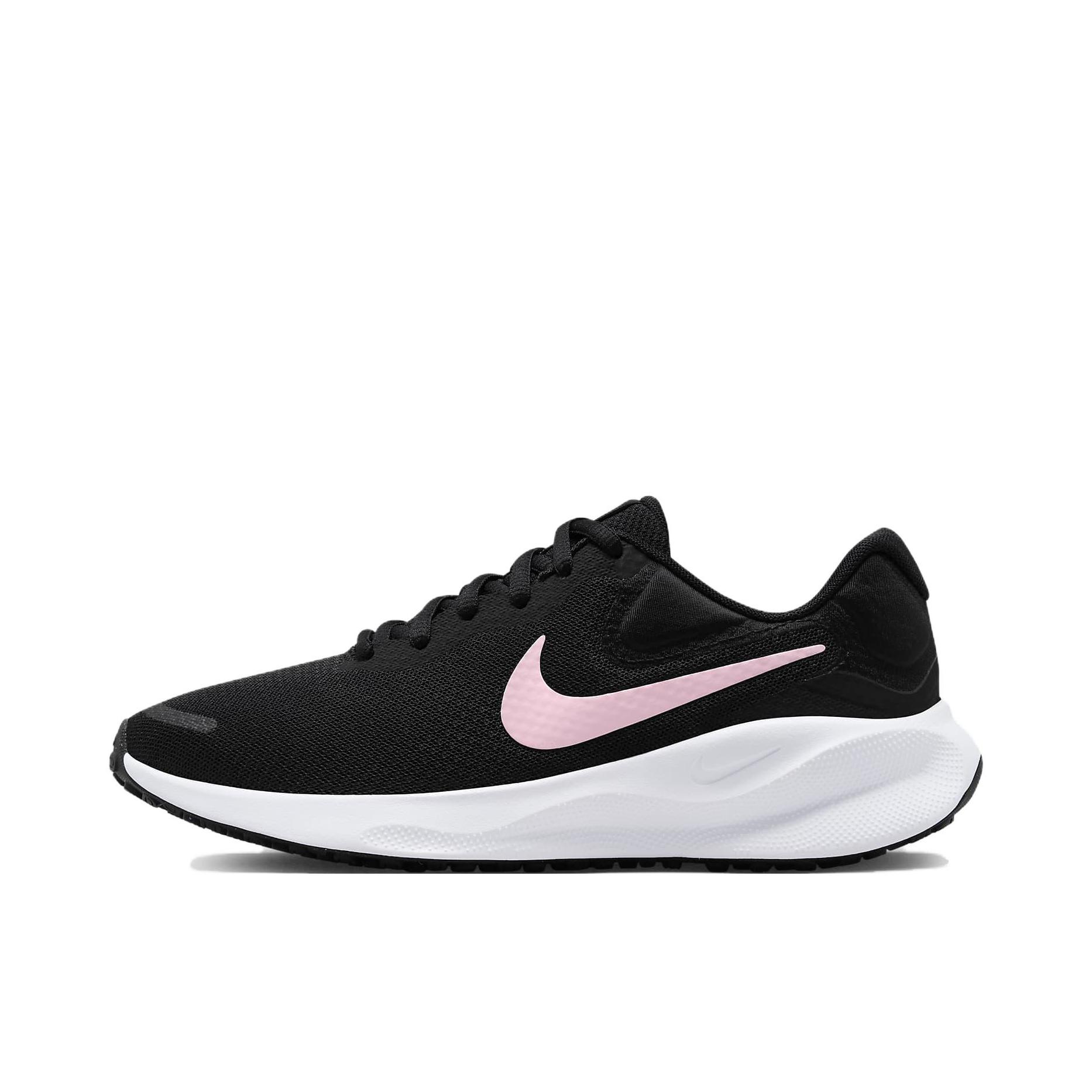 推荐商品：Nike Revolution 7 跑鞋 舒适百搭耐磨透气减震休闲运动支撑训练轻便易穿脱 黑色/浅粉色 