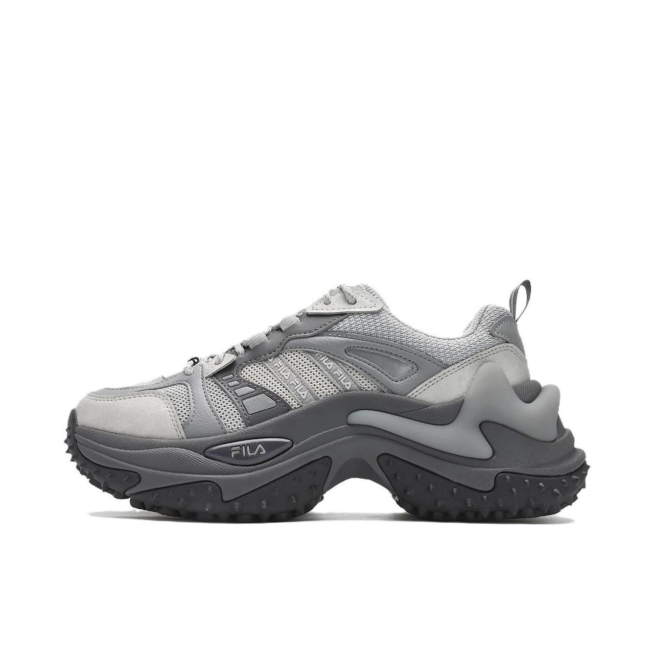 推荐商品：FILA/斐乐 鱼刺 3.0 减震回弹 防滑耐磨 厚底增高 网布 织物 合成革 防水 老爹鞋 薄雾灰/南极灰