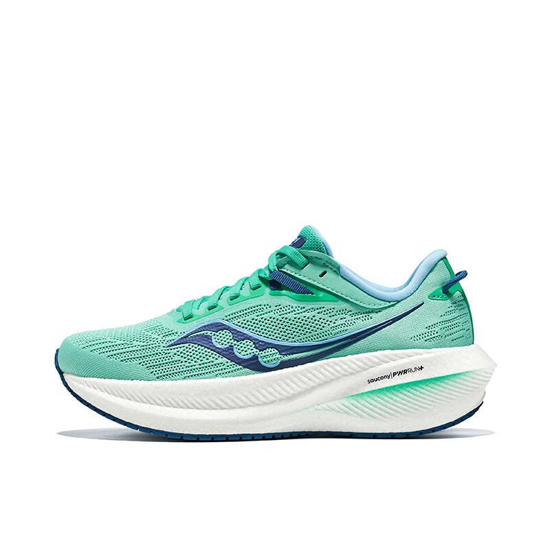 推荐商品：Saucony/索康尼 胜利21 Triumph 轻量缓震 回弹 跑鞋 女款/浅蓝色/绿色
