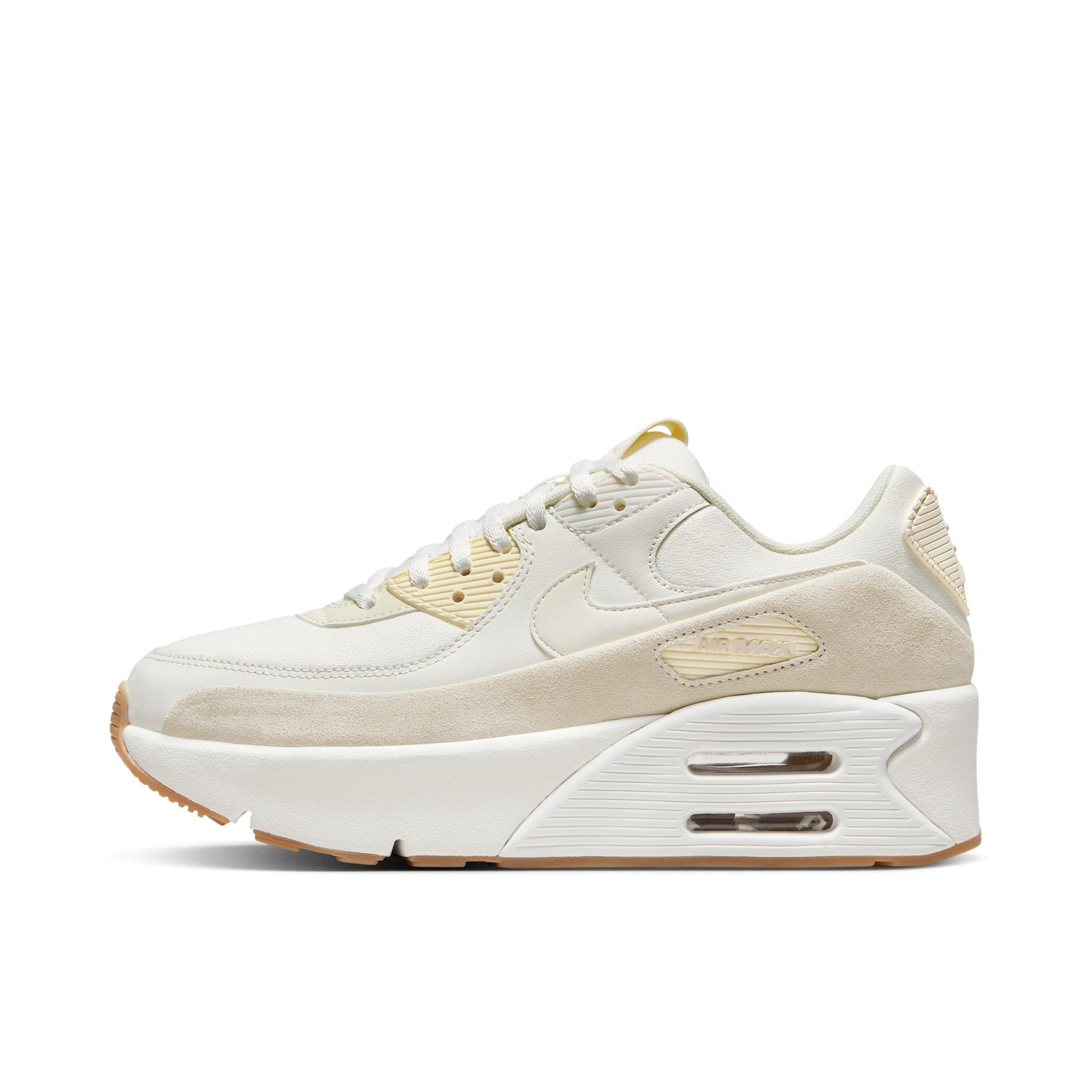 推荐商品：Nike Air Max 90 跑鞋 气垫合成革缓震透气复古增高圆头贴合拼接 米色 