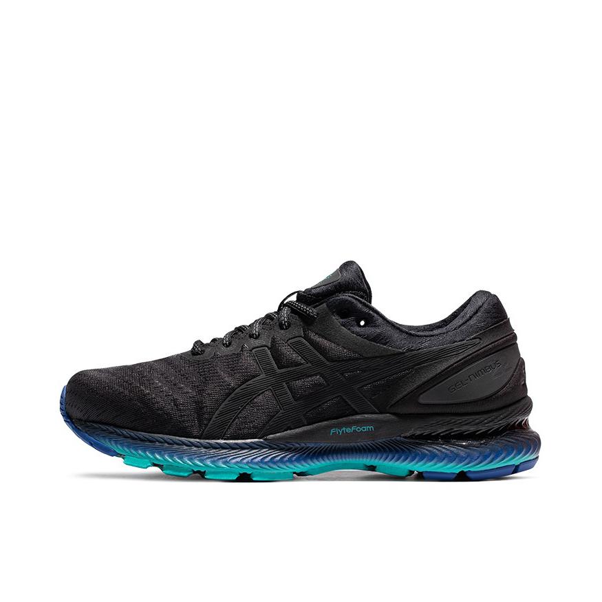 推荐商品：Asics/亚瑟士 Gel-Nimbus 22 跑鞋 缓震回弹防滑耐磨轻便支撑透气马拉松织物圆头 黑色/蓝色
