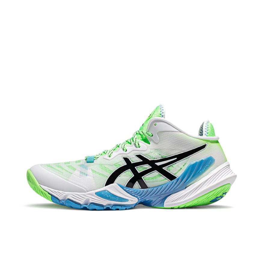 推荐商品：Asics/亚瑟士 Metarise 轻量支撑 织物透气 缓震回弹 合成革 耐磨防滑 排球鞋 白色/绿色