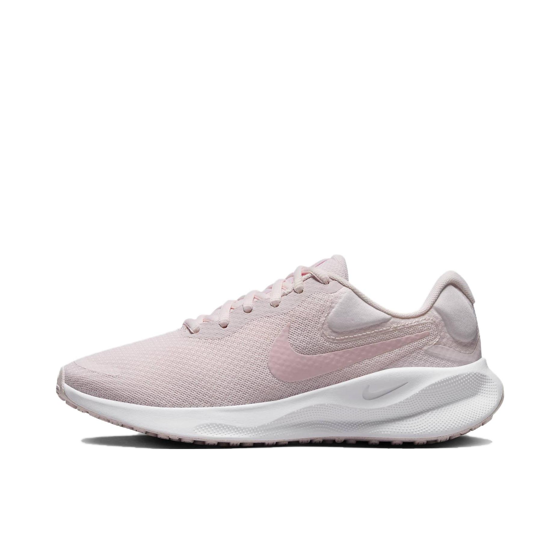 推荐商品：Nike Revolution 7 跑鞋 舒适百搭耐磨透气减震休闲运动支撑训练轻便易穿脱 女款/粉色/白色