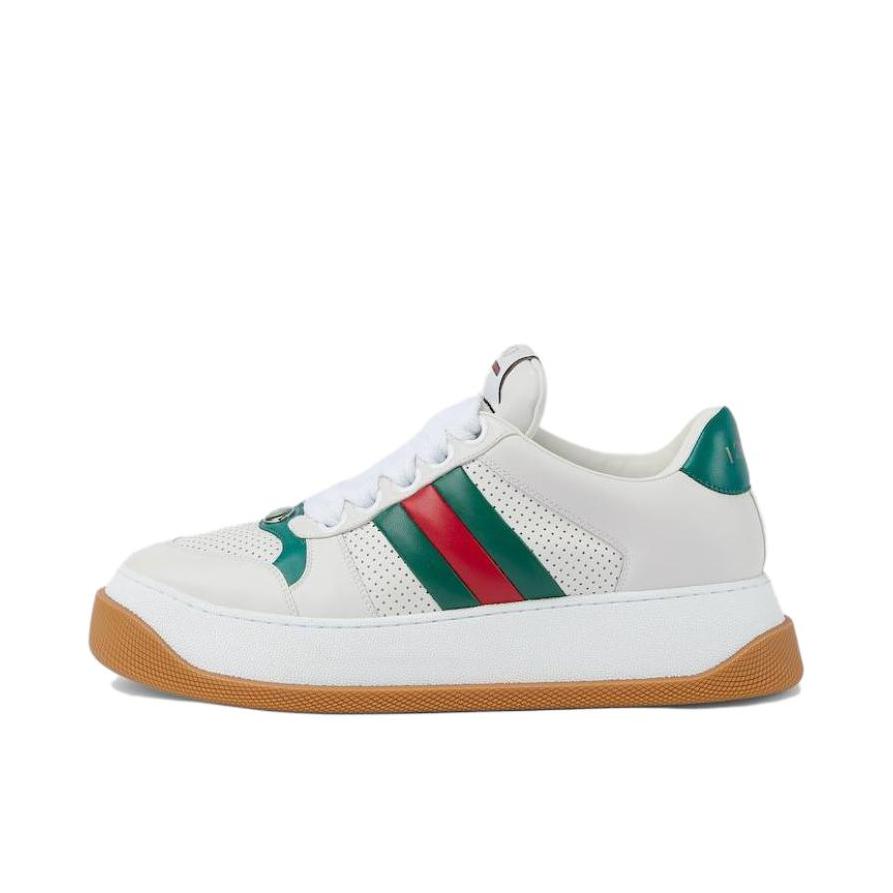 推荐商品：Gucci Screener 胖丁 板鞋 脏脏鞋 时尚百搭圆头厚底织带皮革 女款/白色