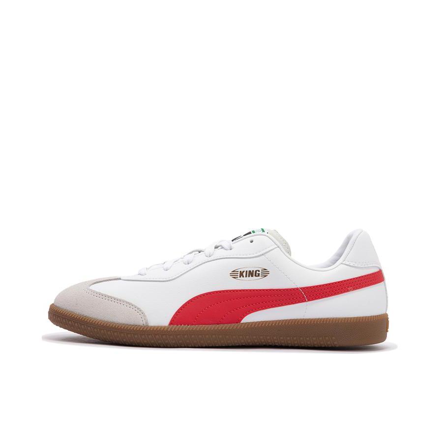 推荐商品：Puma/彪马  King 21 IT  防滑耐磨 抗冲击 包裹性 训练 复古休闲 圆头 百搭  德训鞋 足球鞋 白色/红色