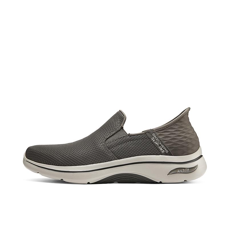 推荐商品：Skechers/斯凯奇 Slip ins 闪穿科技 耐磨回弹 缓震软底 网面透气 一脚蹬 运动休闲鞋 灰褐色