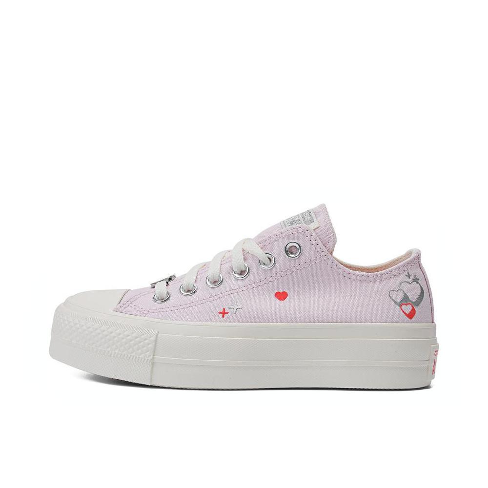 推荐商品：Converse/匡威 Chuck Taylor All Star Lift 帆布鞋 简约复古经典防滑耐磨舒适厚底圆头甜酷贴合松糕底流光风 白/粉色