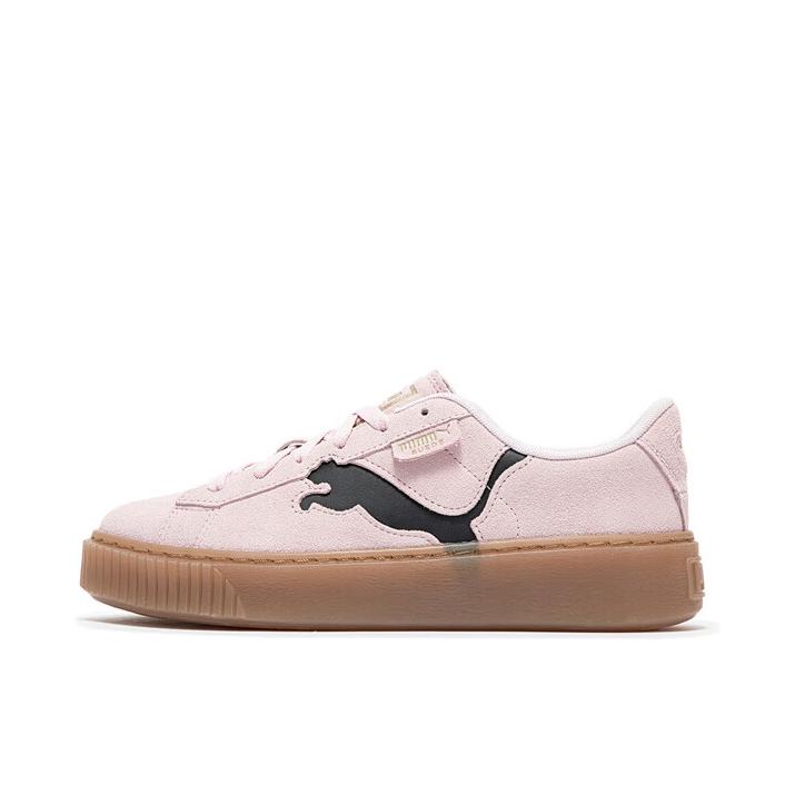 Puma/彪马 Suede Platform 松糕鞋 板鞋 舒适缓震防滑耐磨低帮增高复古百搭平跟圆头 浅粉色/黑色/金色