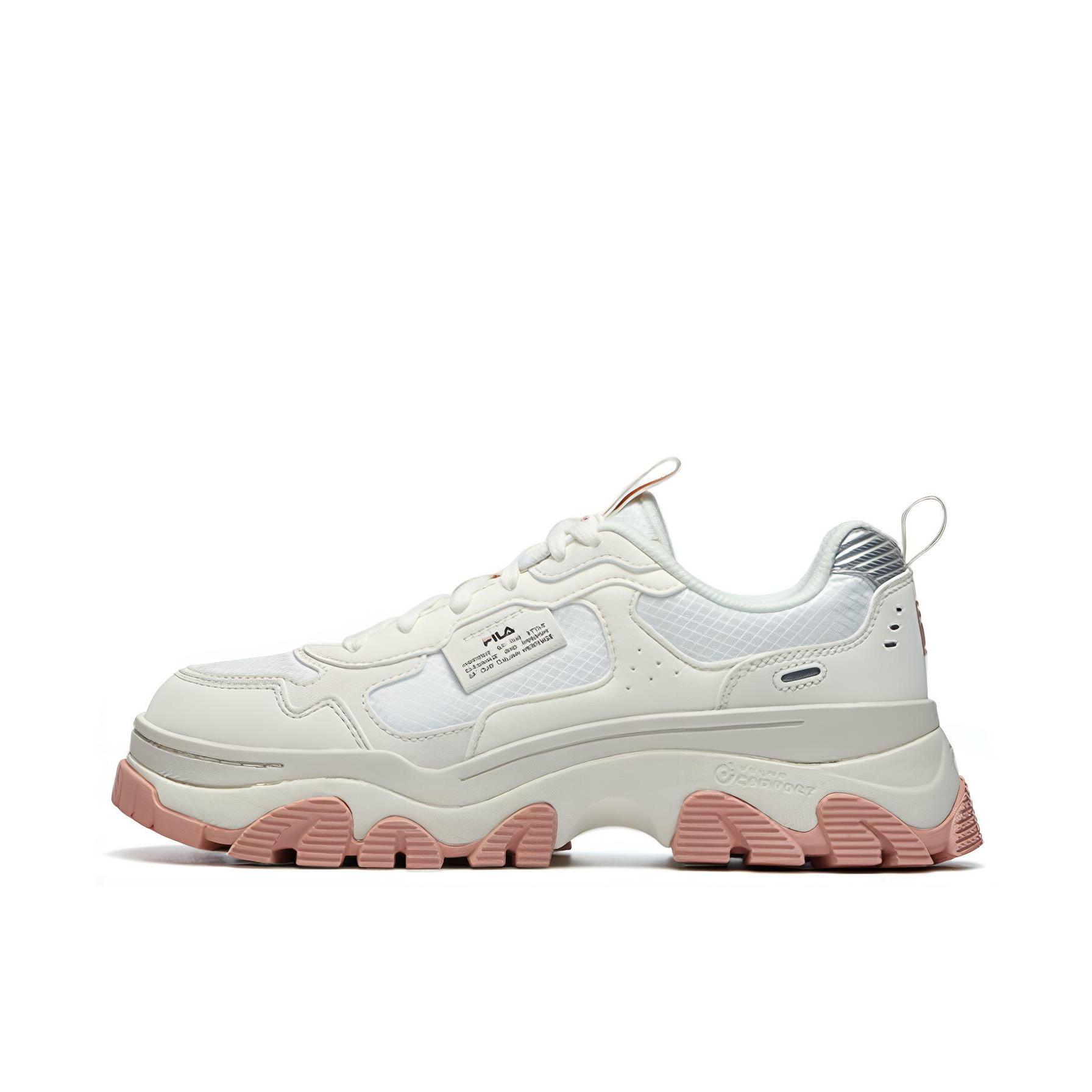 推荐商品：FILA/斐乐 HIKE 防滑耐磨 舒适透气 增高 合成革 运动休闲鞋 白色/粉色