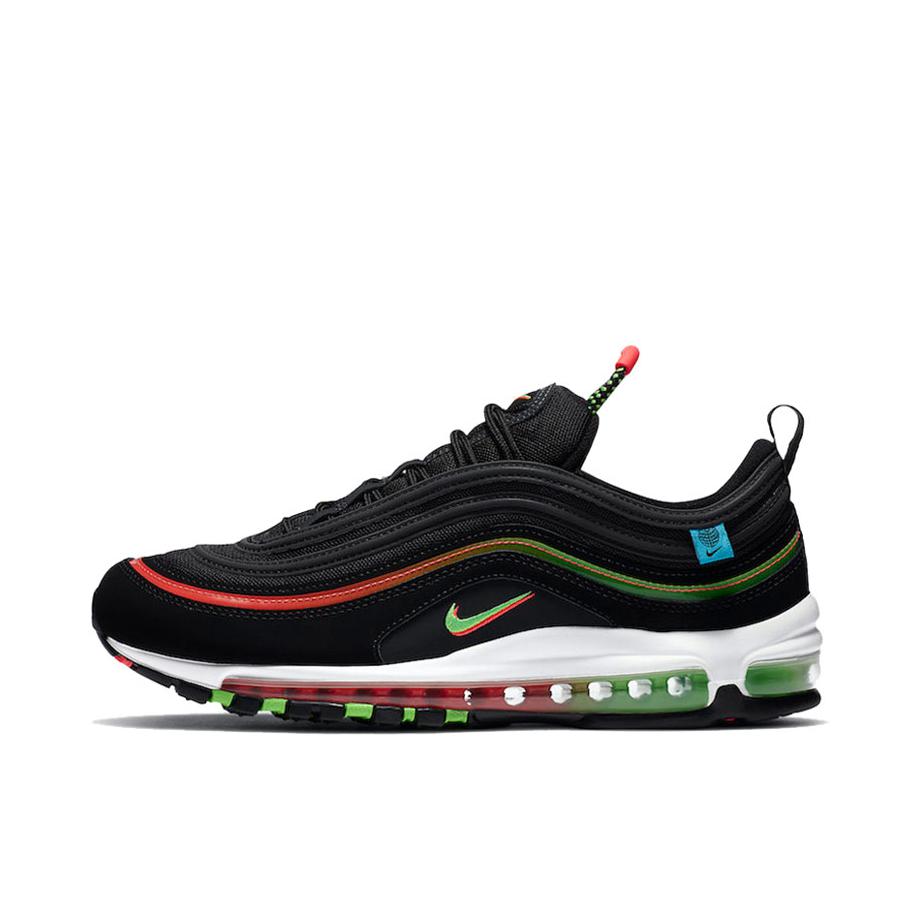 推荐商品：Nike Air Max 97 跑鞋 气垫减震全掌舒适透气防滑耐磨百搭复古织物合成革运动时尚圆头包裹性支撑 Worldwide 男款/黑色/绿色/红色