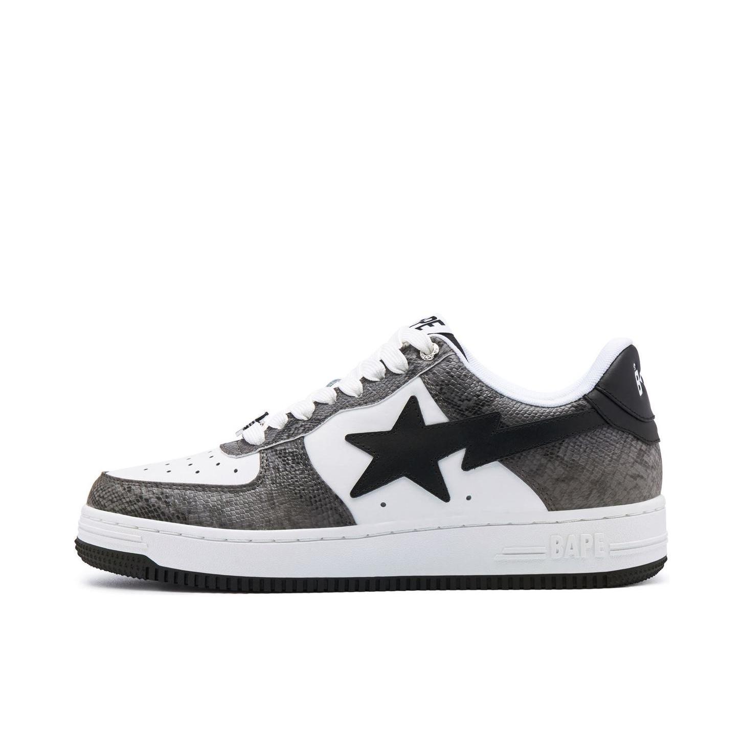 推荐商品：Bape Sta 板鞋 拼接舒适皮革防滑耐磨系带圆头时尚简约复古百搭牛皮压纹平跟徽标星星图案 白色/浅灰