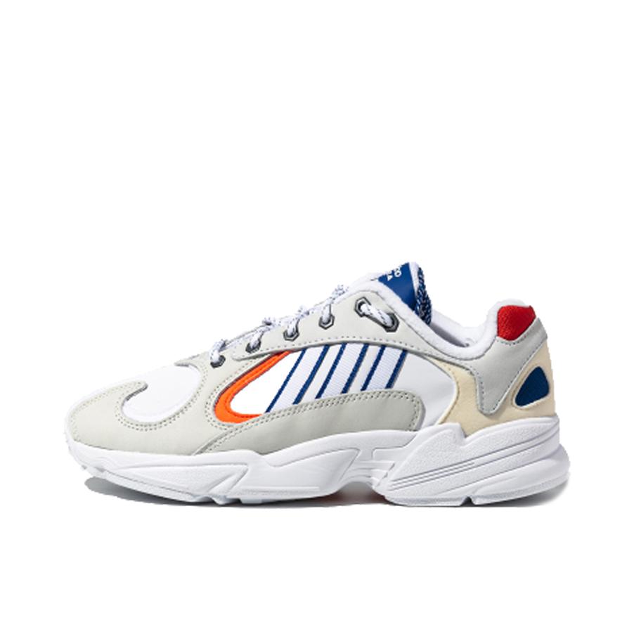 推荐商品：adidas Originals Yung-1 经典复古 潮流 防滑耐磨 舒适透气 增高 轻便 运动休闲鞋 White/Grey/Blue/Orange 白灰蓝橙