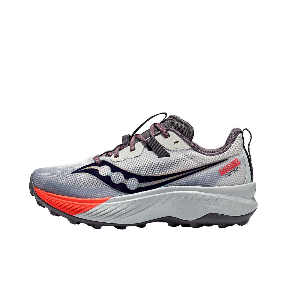 推荐商品：Saucony/索康尼 Endorphin Edge 啡驰 减震 透气 碳板 缓冲 抓地 越野 跑山 织物 跑鞋 女款/灰色/红色