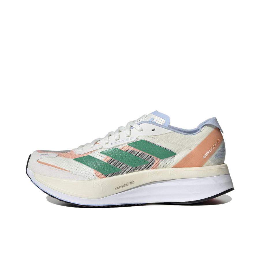 推荐商品：adidas Adizero Boston 11 跑鞋 碳板缓震防滑耐磨玻纤柱马拉松 白色/绿色