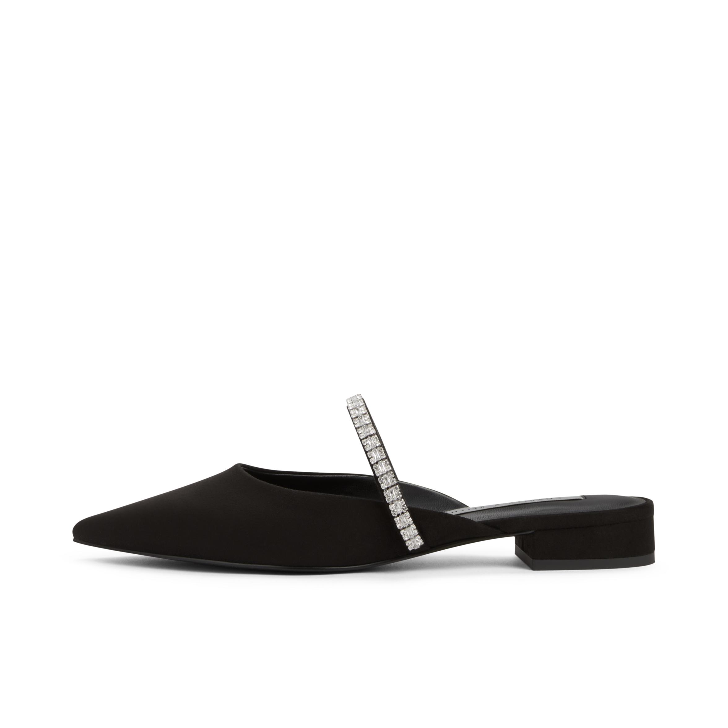 推荐商品：CHARLES&KEITH PU 亮钻 一字带 尖头 包头 穆勒 拖鞋 CK1-70360152 黑色