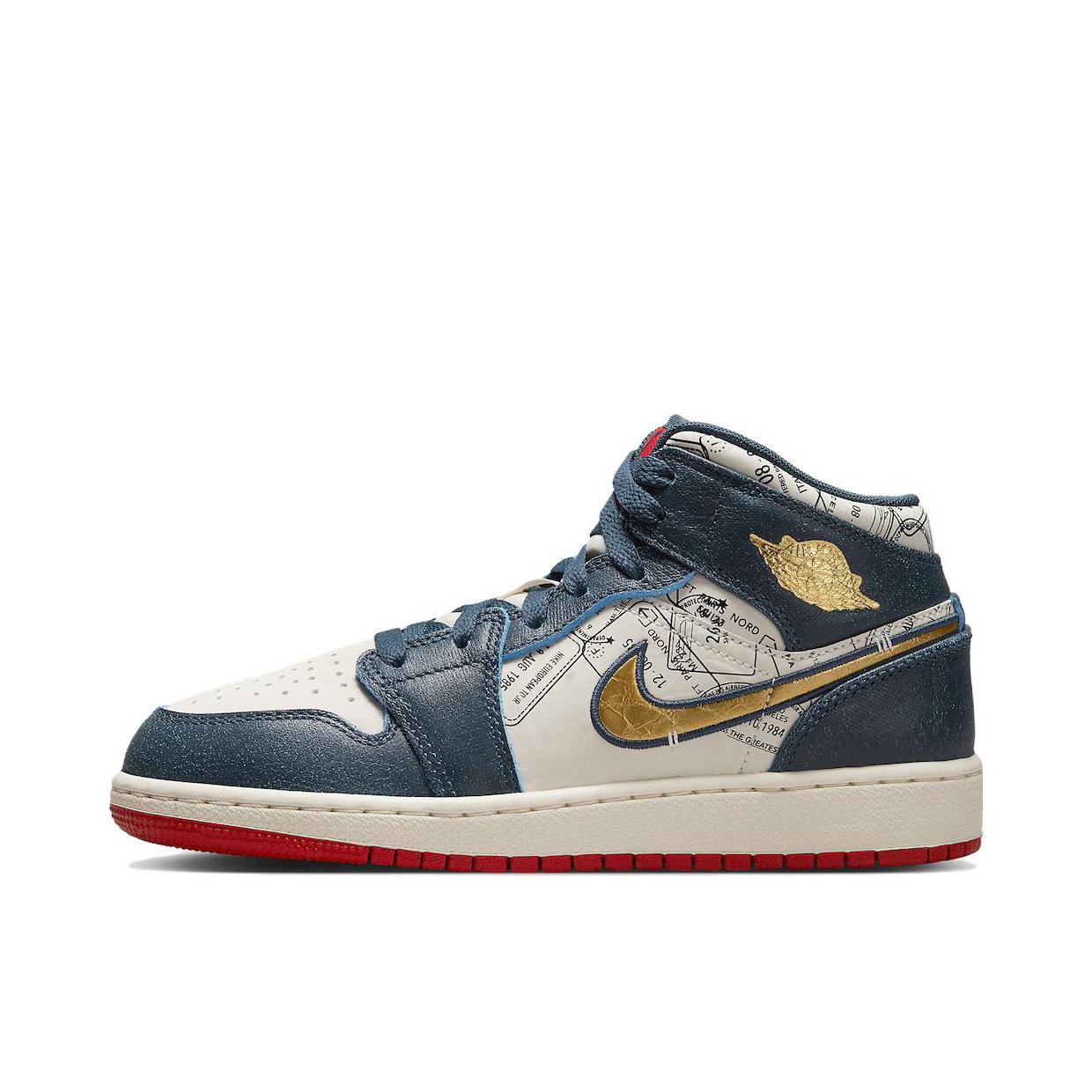 推荐商品：Air Jordan 1 板鞋 运动休闲鞋 复古潮流支撑合成革 GS/米色/蓝色/金色