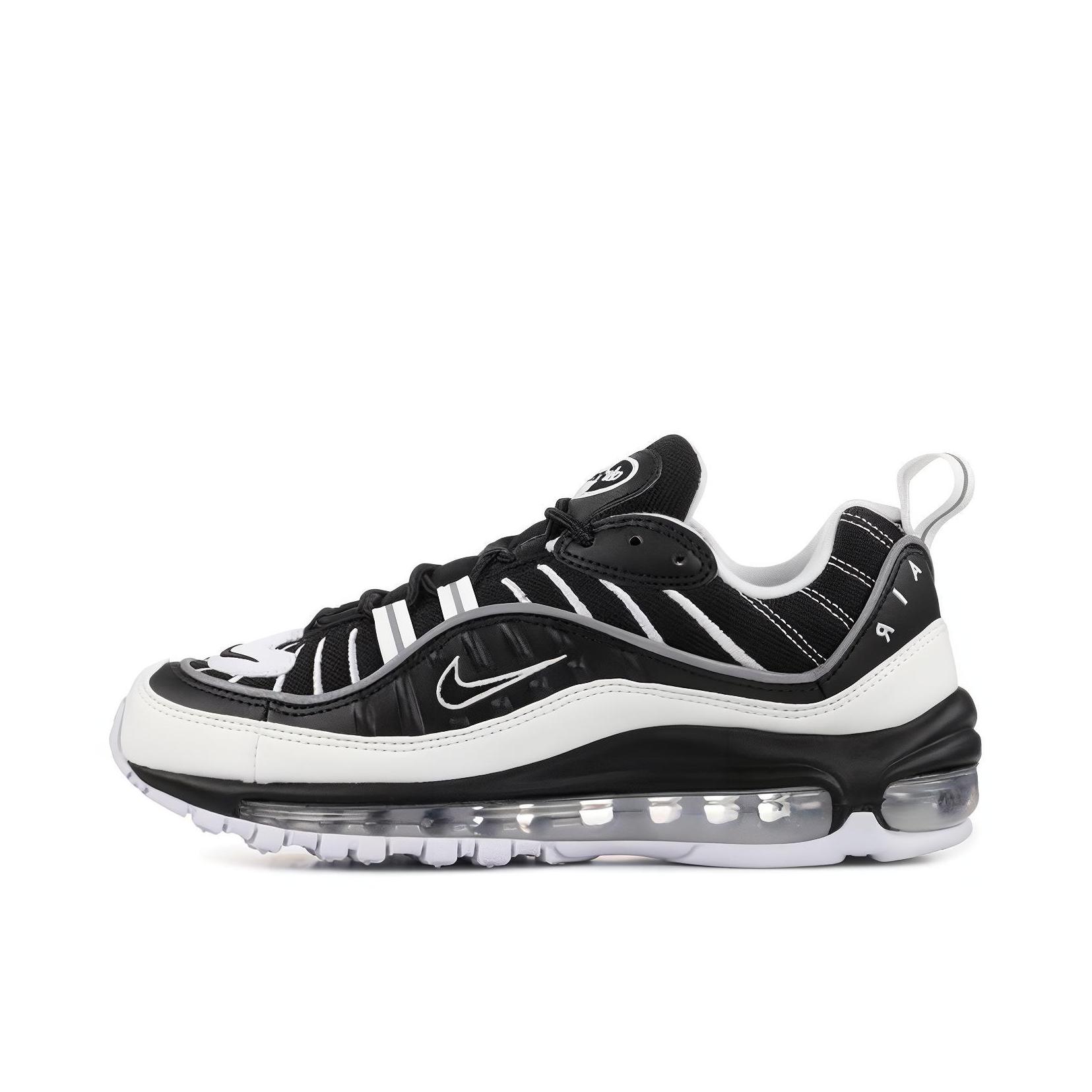 推荐商品：Nike Air Max 98 跑鞋 潮流复古全掌缓震回弹防滑耐磨轻便透气时尚拼接圆头气垫 White Black 黑白
