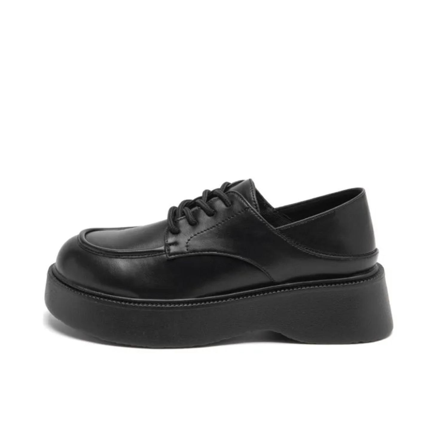 推荐商品：SHUXI/淑希 PU 圆头 厚底 系带 舒适 单鞋 SJXWMY 哑光黑