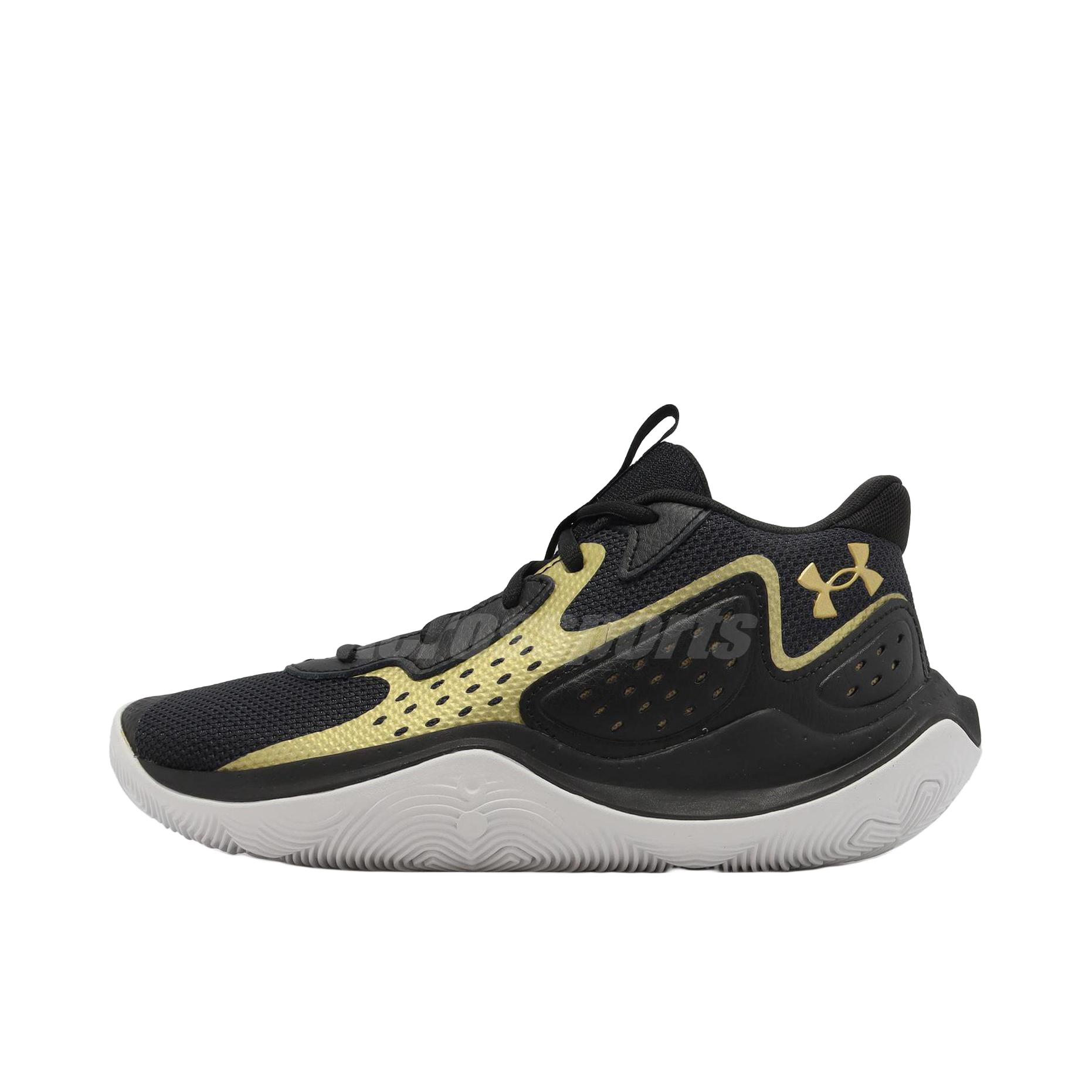 推荐商品：Under Armour/安德玛 Jet '23 防滑耐磨 缓震 网面透气 简约时尚 舒适回弹 高包裹 圆头 篮球鞋 3026634 黑色/金色