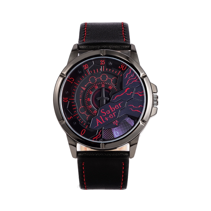 推荐商品：【Fate联名】XINGYUNSHI/幸运石 校园通勤多功能侵蚀黑铠轮盘式读数防水运动休闲黑呆fgo石英男女同款腕表