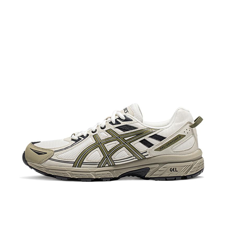 推荐商品：Asics/亚瑟士 Gel-Venture 6 跑鞋 防滑耐磨缓冲抓地减震回弹透气复古越野 白色/军绿色   