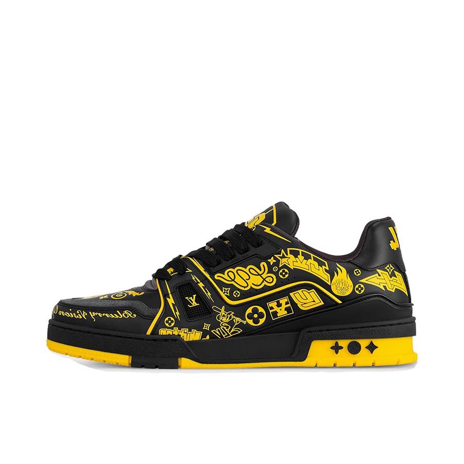 推荐商品：Louis Vuitton Trainer系列 时尚 牛皮 圆头 防滑 轻便 板鞋 黑色/黄色/涂鸦