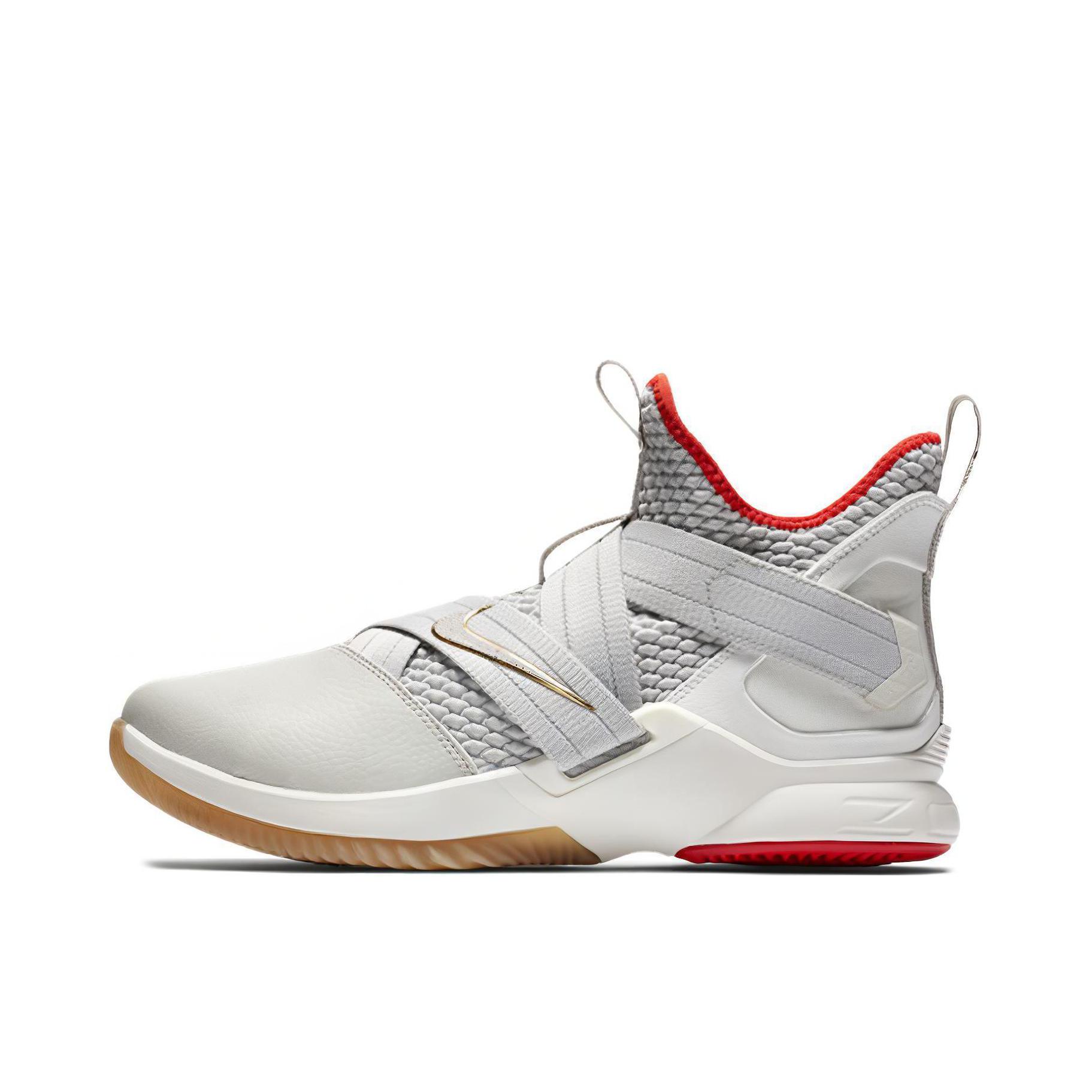 推荐商品：Nike LeBron Soldier 12 士兵12 防滑耐磨 舒适支撑 轻便缓震 圆头 织物 实战 合成革 篮球鞋 AU 灰白
